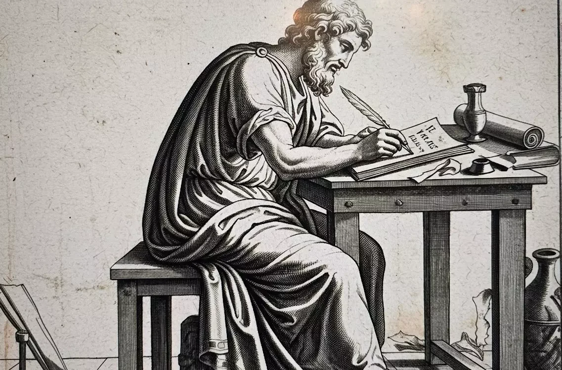 Λιθογραφία Που Αναπαριστά Τον Δούρι Τον Σάμιο, Ιστορικό Και Βιογράφο Της Ελληνιστικής Εποχής.