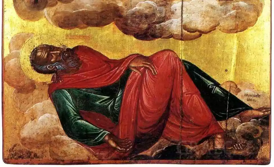 A Close-Up Detail Of St. John Reclining In Awe From The 'Vision Of John' By Thomas Bathas