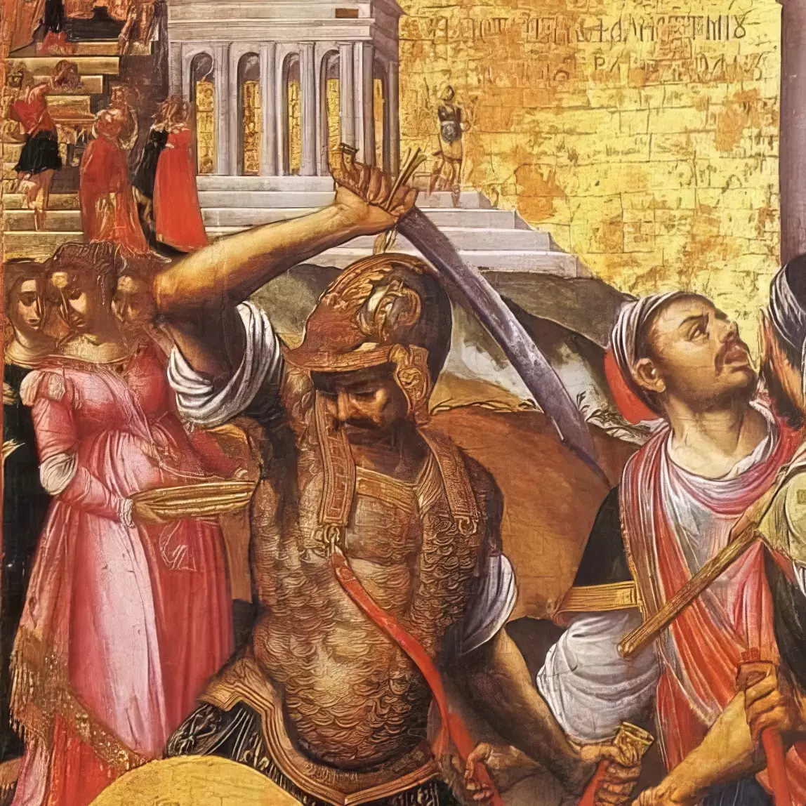 Close-Up Of The Executioner Raising His Sword And Salome Looking Away. Cretan School Detail.