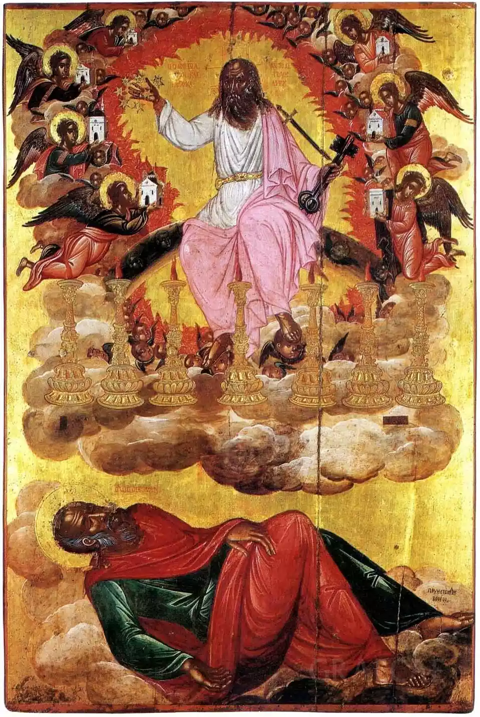 The Full 'Vision Of John' Icon By Thomas Bathas, Showing St. John Below And Christ'S Vision