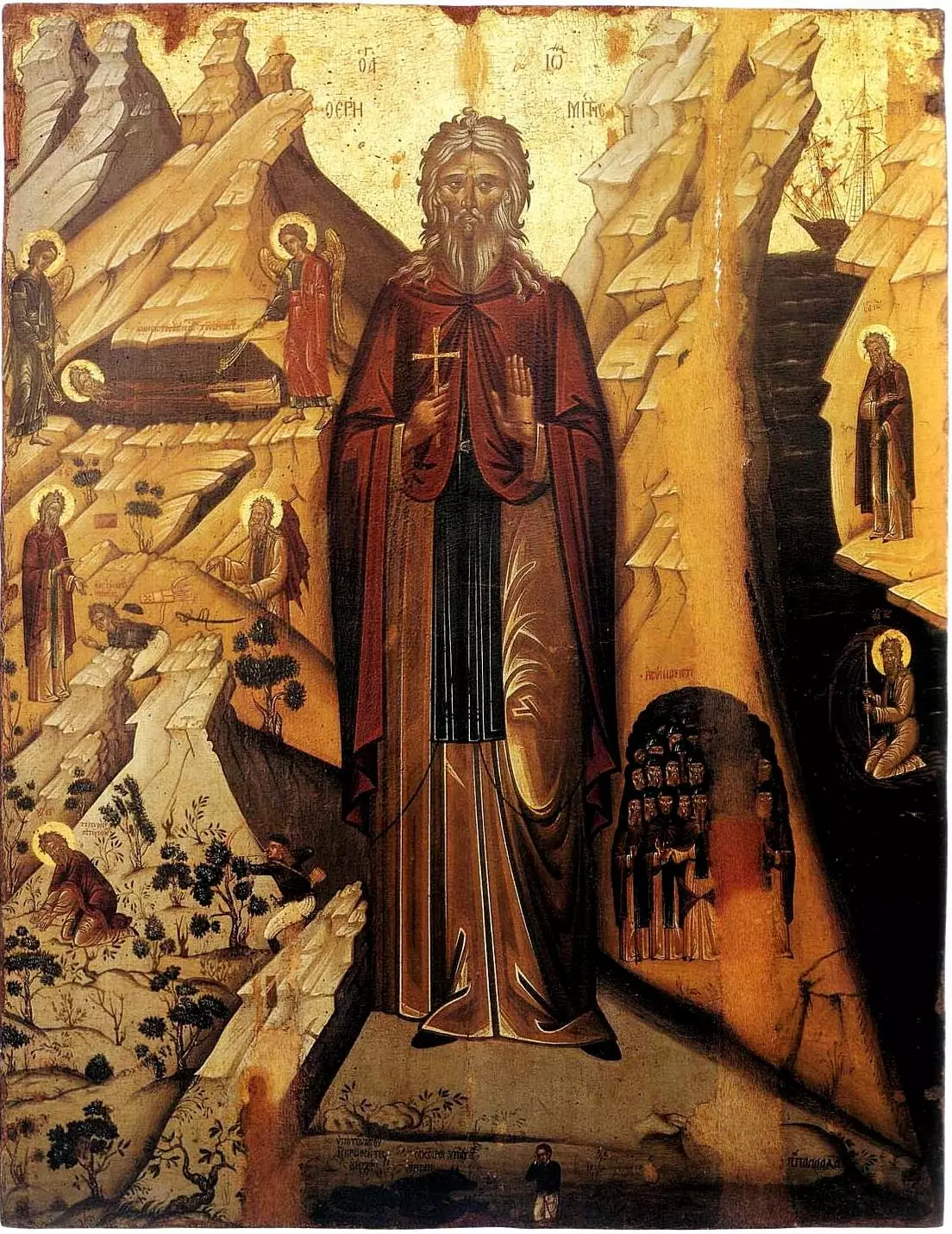 Full View Of The 17Th-Century Icon Of Saint John The Hermit By Ieremias Palladas.