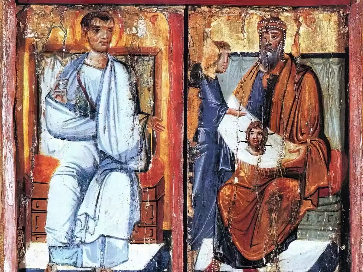 The Byzantine Triptych of Sinai: The icon of Abgar and the Mandylion 5 Detail Of The Right Panel Showing King Abgar, As A Ruler, Holding The Holy Mandylion