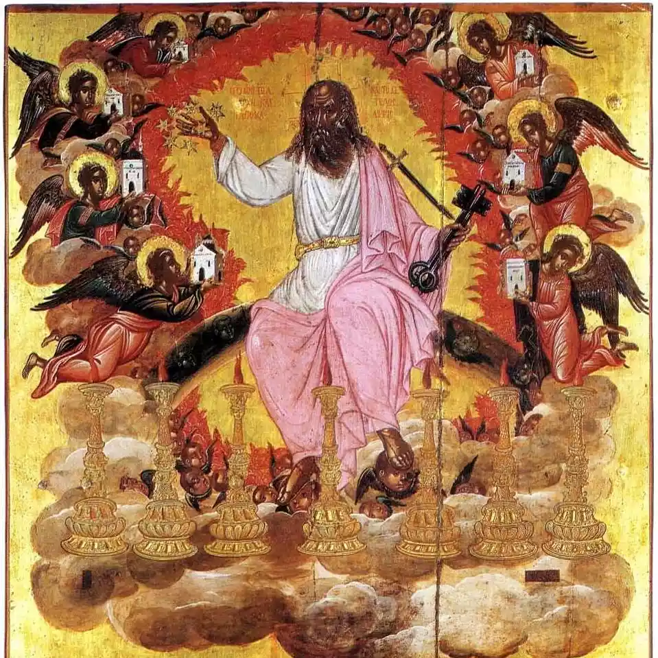 Detail Of Christ Enthroned Amid Angels, From The 'Vision Of John' By 16Th-Century Artist Bathas.